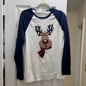 Men’s PatPat Navy and White Reindeer Long Sleeve Tee 2 piece PJ Set NWT